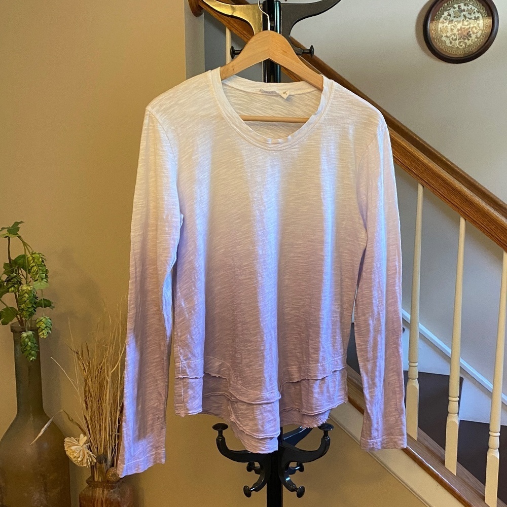 WILT Mock Layered Raw Tiered Hem Long Sleeve Tee White Purple Dye Sz Small